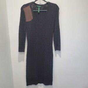 Lauren Ralph Lauren Charcoal Grey Knee Length Cable Knit Sweater Dress  M